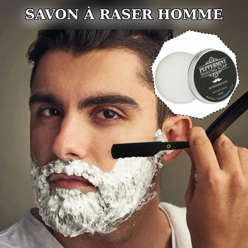 mcjboutique Savon à Raser Artisanal Menthe Poivrée en utilisation avec blaireau