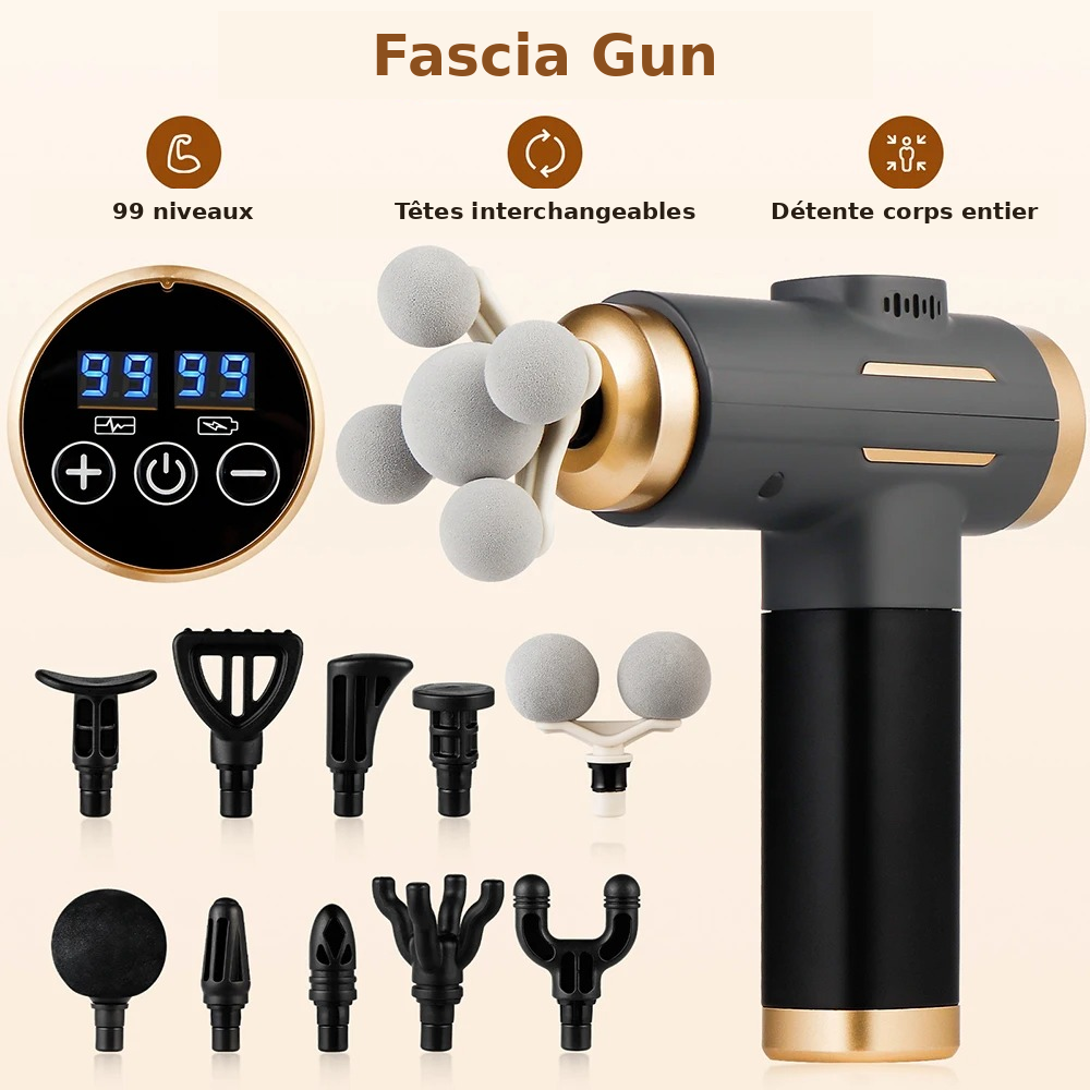 mcjboutique Pistolet de Massage Musculaire 11-en-1 les 11 têtes de massage
